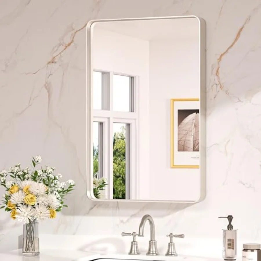 

20 x 30 Inch Bathroom Mirrors for Over Sink Rounded Rectangle Silver Bathroom Vanity Mirror Farmhouse Mirror for Wall HD Temper
