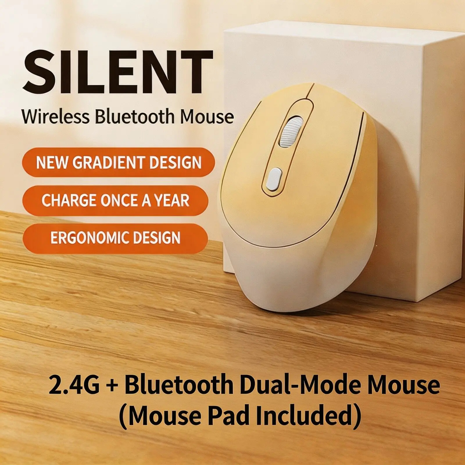 Gradient Ergonomic Wireless Mouse 2.4G Bluetooth 5.0 Dual Mode Rechargeable Silent Click Adjustable DPI Portable Office Mouse