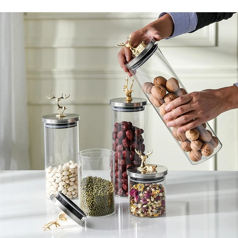 Glass Jars Sealed Cans with Cover Food Storage Bottles Grains Tea Leaf Coffee Beans Candy Jar Kitchen Container