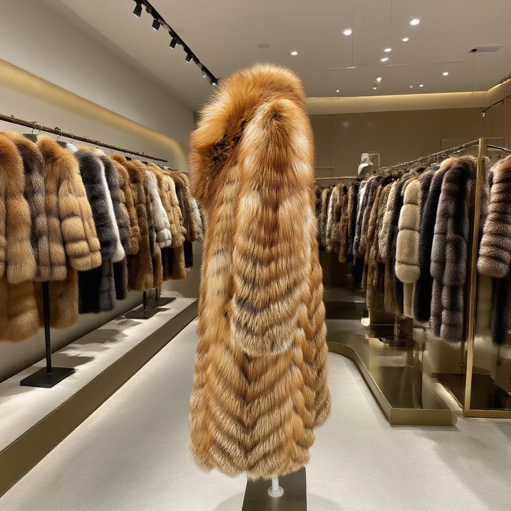 معطف فرو الثعلب الأحمر الحقيقي X-Long