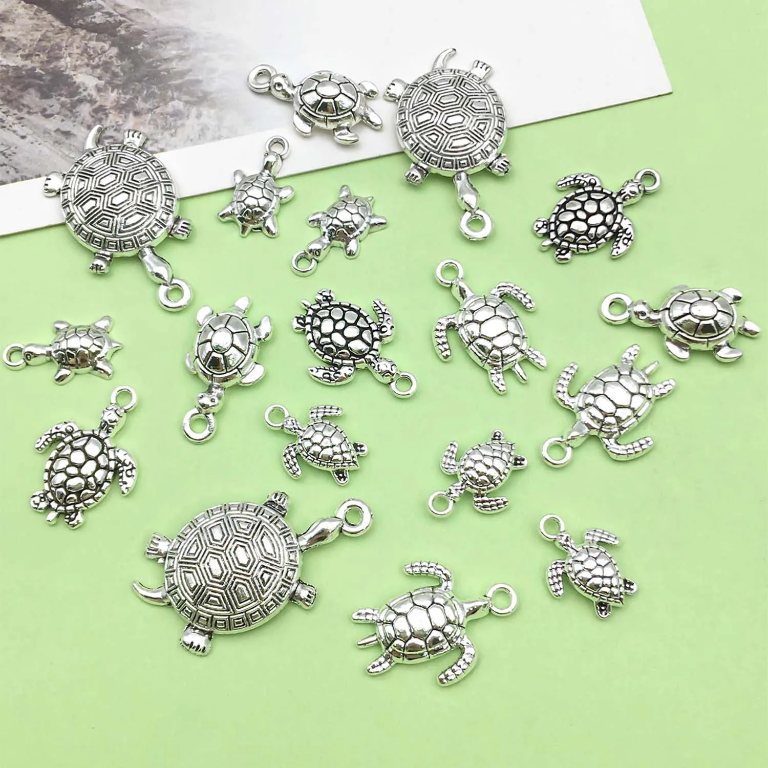 10/18pcs Antique Silvery Turtle Tortoise Charms Alloy Sea Life Pendants for DIY Bracelet Necklace Jewelry Making Accessories