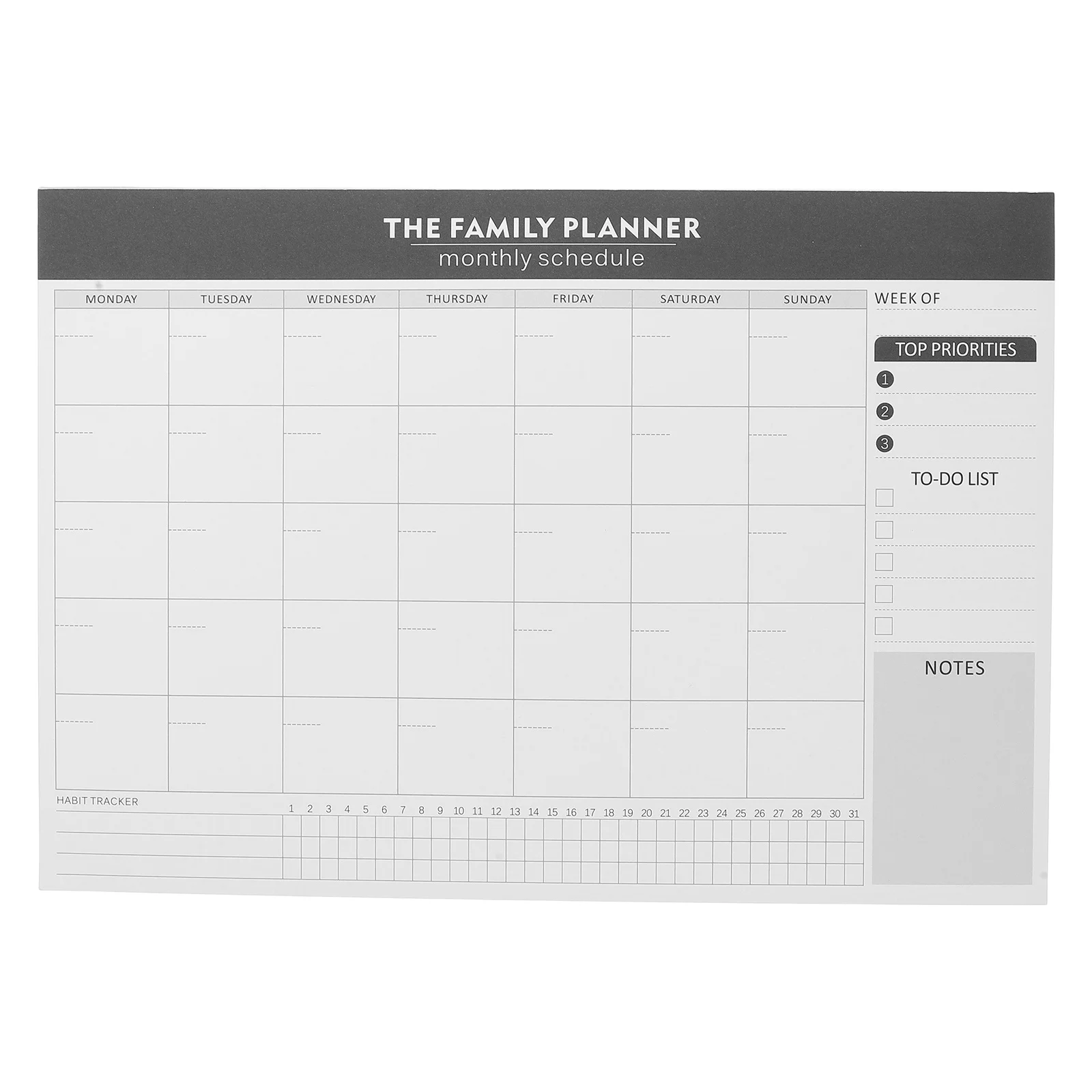 

Monthly Planner Notepad Undated Weekly Daily Calendar Habit Tracker Task Checklist For Home Office Classroom Black Large Student