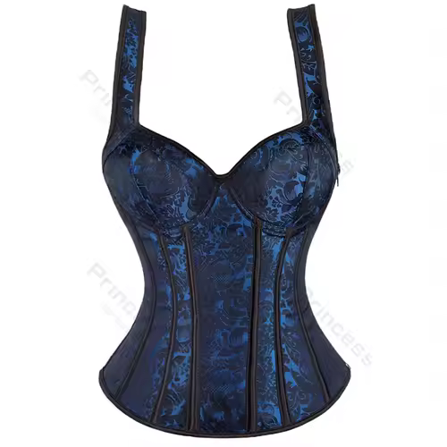 Women Corset with Straps Black Overbust Corset Plus Size Floral Jacquard Corset Zipper Top Gothic Steampunk Corset Bustier - Image 14