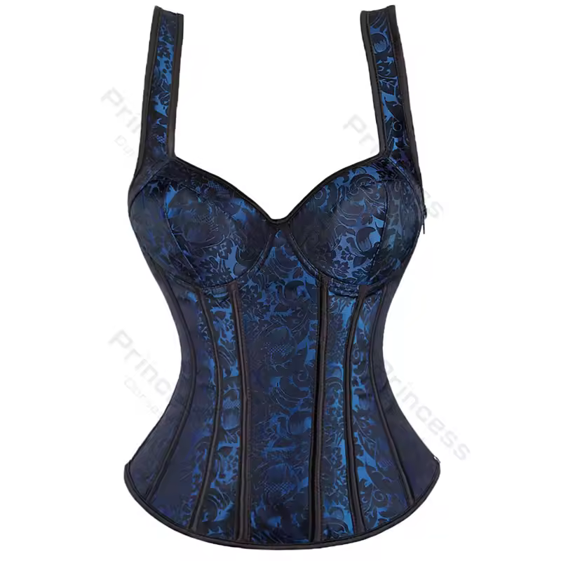 Women Corset with Straps Black Overbust Corset Plus Size Floral Jacquard Corset Zipper Top Gothic Steampunk Corset Bustier - Image 14