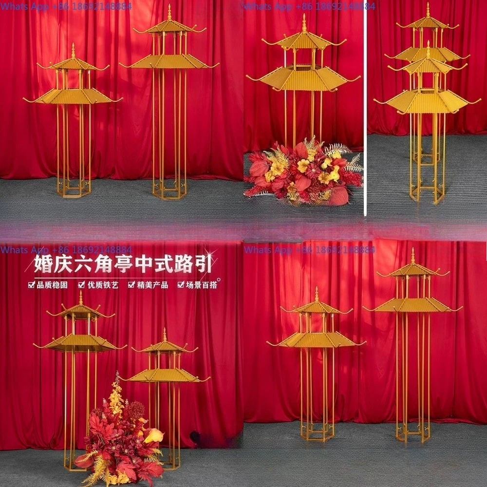 

Hexagonal Chinese Style Gazebo Wedding Arch Decor for Ceremony Backdrop Party Decoration and Reception Setup