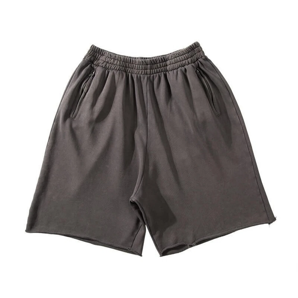 Shorts esportivos de algodão grosso solto masculino, streetwear casual masculino de hip-hop, treino corredor, Kanye Grey West, verão