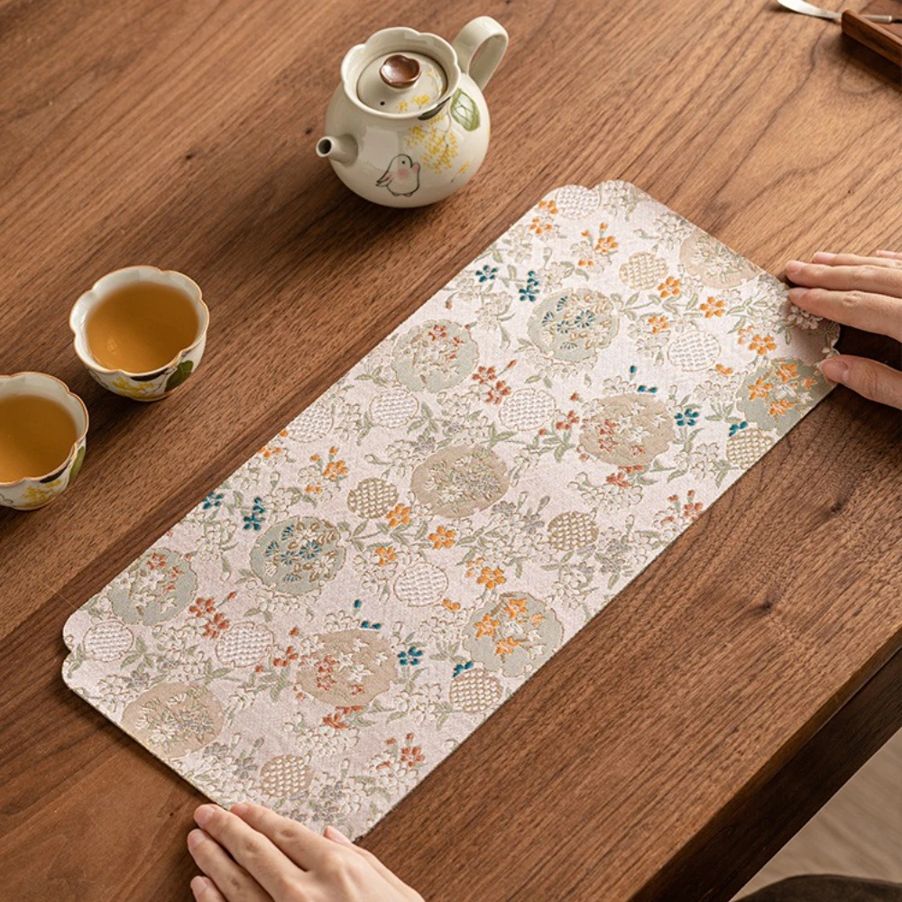 Dianzhu Flower Double-sided L Tea Mat Dry Brewing Table Tea Mat Waterproof Fabric Chinese Style Zen Tabl Pot  Coaster