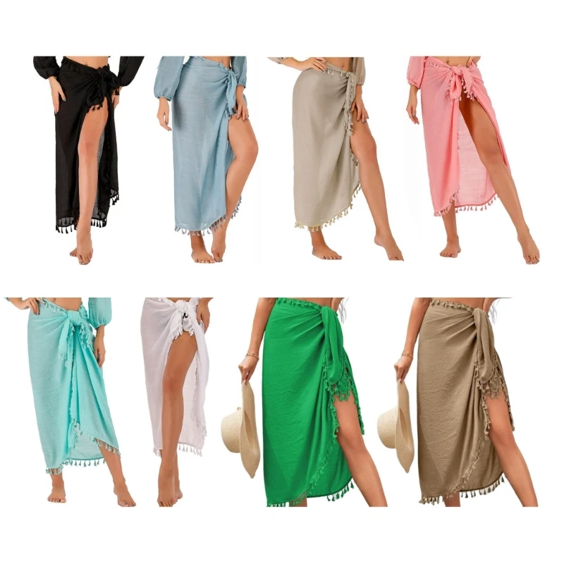 

Womens Beach Sarongs Sheer Cover-Ups Tassel Wrap Skirt for Swimwear