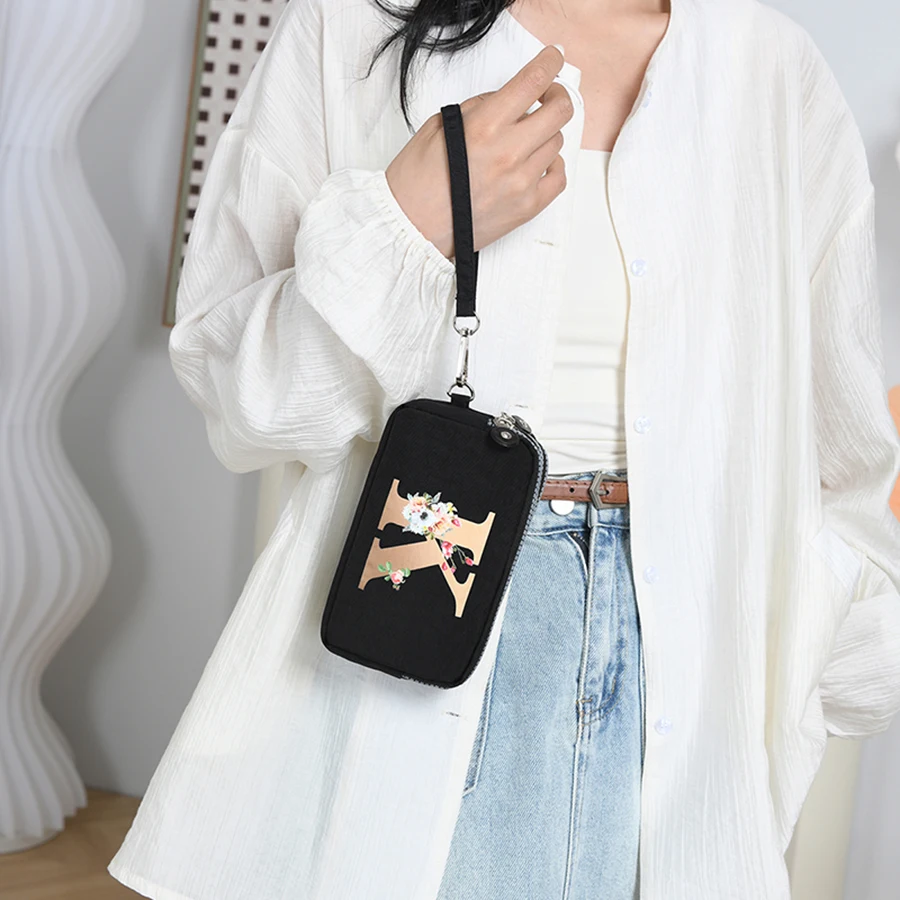 

Niche Letter Print Portable Clutch Bag Three-Layer Zipper Makeup Pouch Handheld Travel/Business Trip Organizer Key & Coin Storag