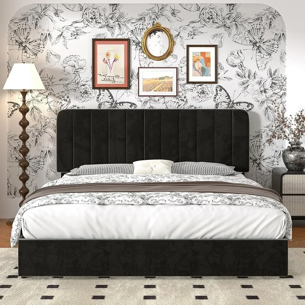 

Full Size Bed Frame with 4 Drawers and Headboard, Velvet Platform Storage Bedframe, Wooden Slats Support, No Box Spring Needed