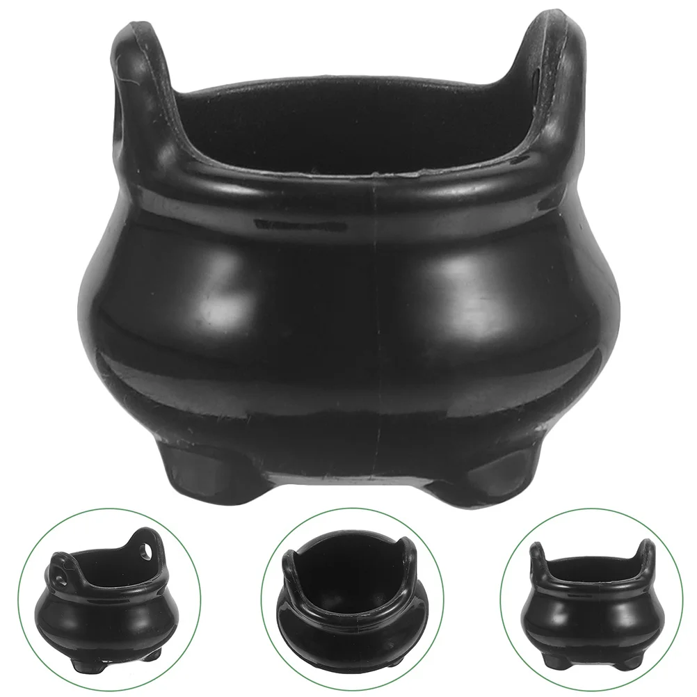 48pcs Miniature Landscape Decor Micro Cauldron For Halloween Party Favors Tiny Black Bucket Handle Dollhouse Accessories Mini