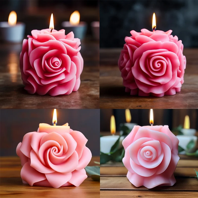 

3D Rose Pillar Candle Silicone Mold Valentine's Day Flower Bouquet Soap Gypsum Resin Molds Handmade Wedding Decor Crafts Gifts