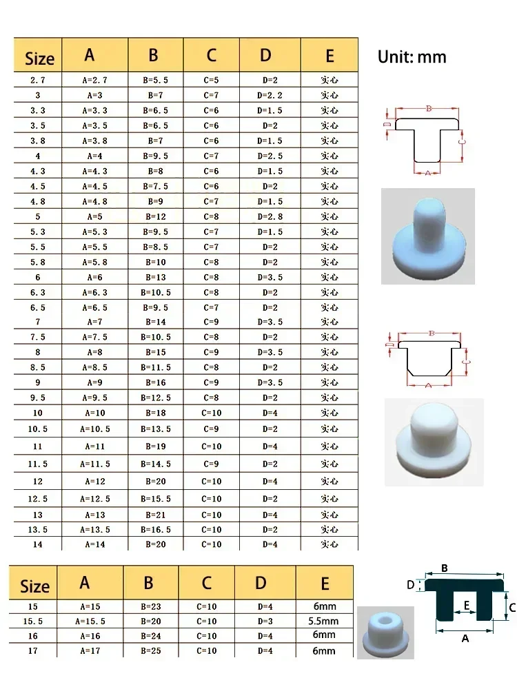 Solid Sealing Plug, 2mm - 14mm Silicone Rubber Hole Caps, T-shaped Seal Stopper, High TEMP Dustproof Plug, Inserts Bungs End Cap