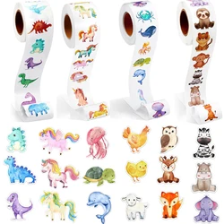 500pcs cute Unicorn Mermaid Dinosaur Themed Stickers Round Roll Seal Sticker For birthday party Gift Sealing Decorative Labels