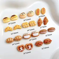 20PCS Resin 3D Cute Pretzel Knot Hot Dog Bun Nail Art Decorations Simulated Bread Series Nail Charms Manicure DIY Accessories