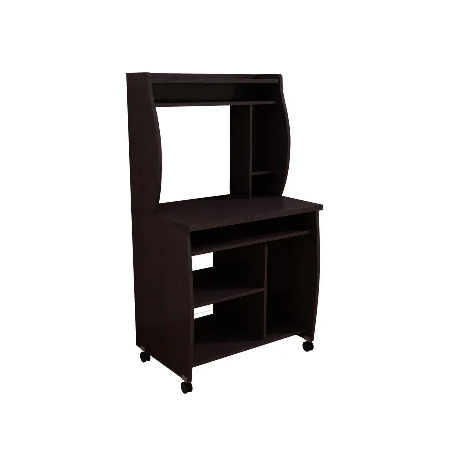 Microwave cart computer cart utility cart with hutch shelves spice rack mobile on locking castors red cocoa espresso For Dining
