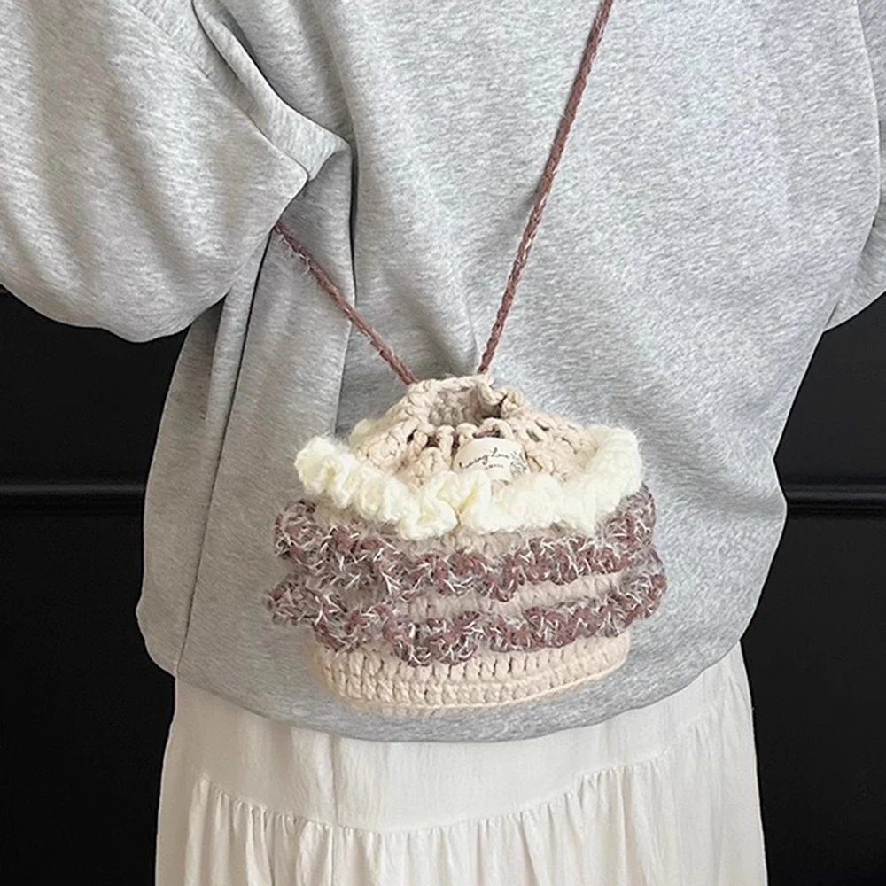 

Вязаная сумка в стиле ретро, осень-зима, цветной стиль, дизайнерская сумка на шнурке, тканая готовая продукция, подарок на день рождения, сумка для девочек