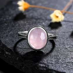Vintage Simple Oval Natural Amethyst Rose Quartz Ring 925 Silver Fine Jewelry Party Wedding Party Gift Wholesale Dropshipping