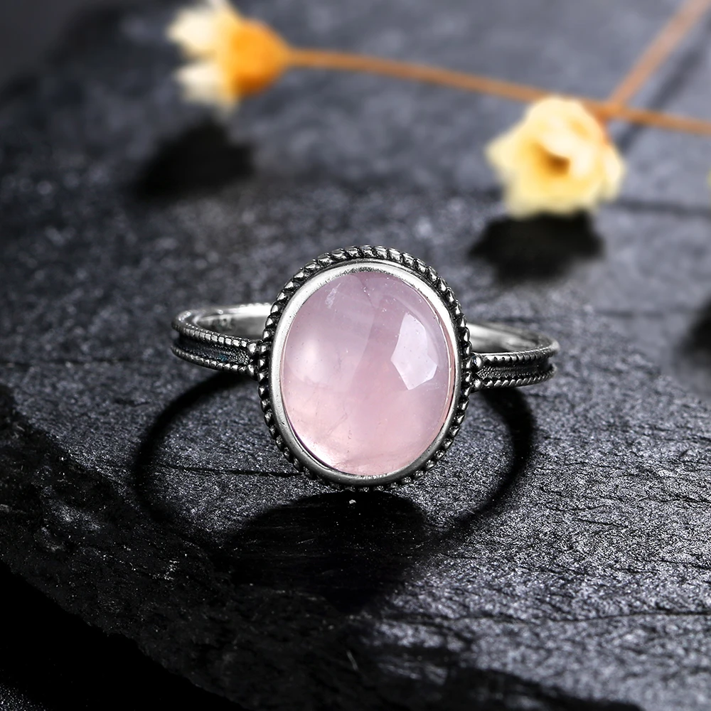 Vintage prosty owalny naturalny ametystowy pierścionek z kwarcem różowym srebro 925. Fine Jewelry Party Wedding Party Gift Wholesale Dropshipping