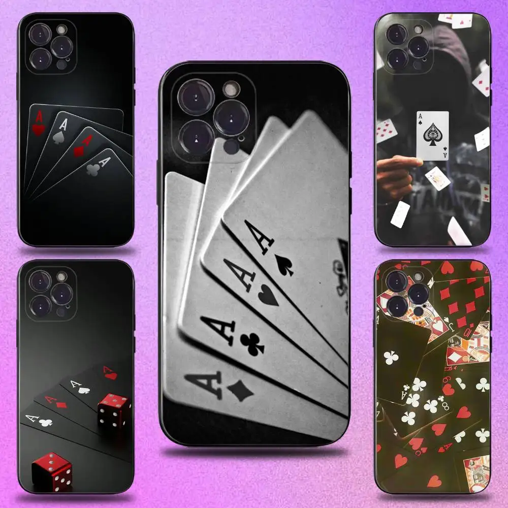 

Poker Card Playing Cards Phone Case For iPhone 16,15,14,13,12,11 Plus,Pro Max,XS,X,XR,SE,Mini,8,7,Soft Silicone Black Cover