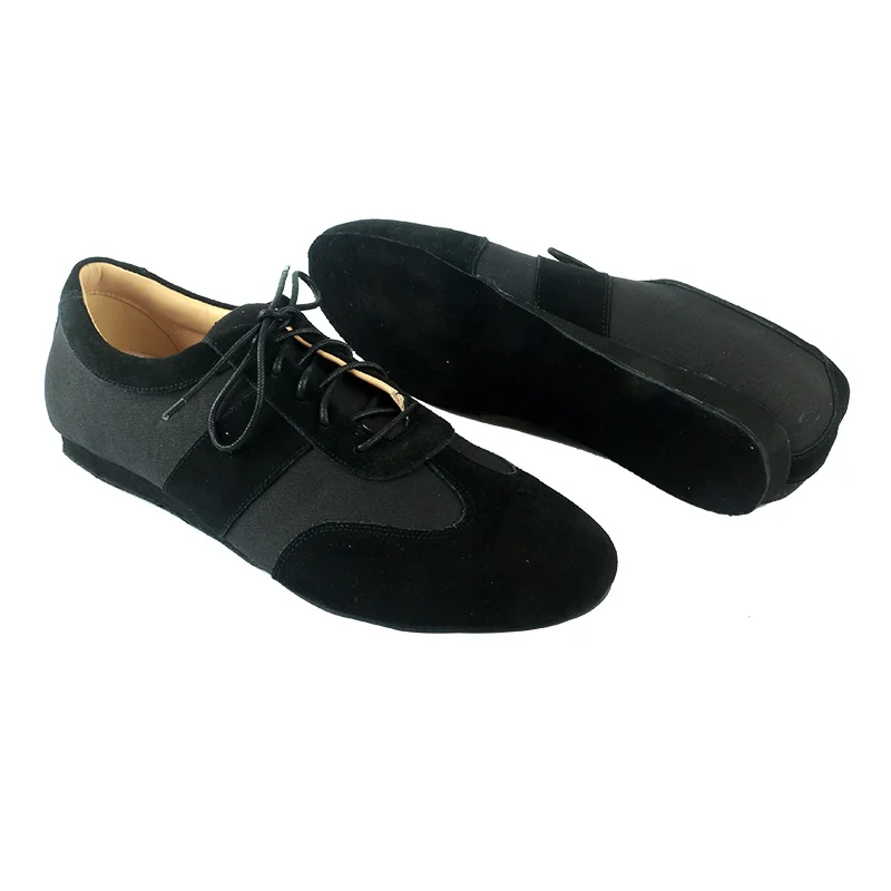 

Wedopus Black Canvas and Cowhide Suede EVA Soft Suede Sole Sneakers Dance for Men Lace-up Dance Shoes