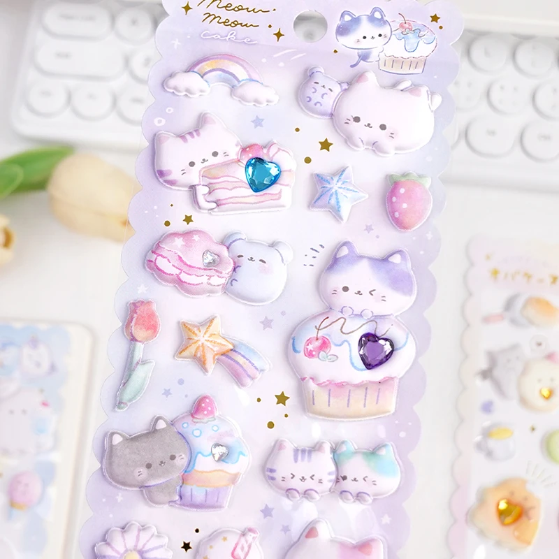 1 pc Random Kawaii Animals Pets with Diamond Puffy 3D Stickers Scrapbooking Diy Journal Cute Stationery Diary Sticker Ablum Gift