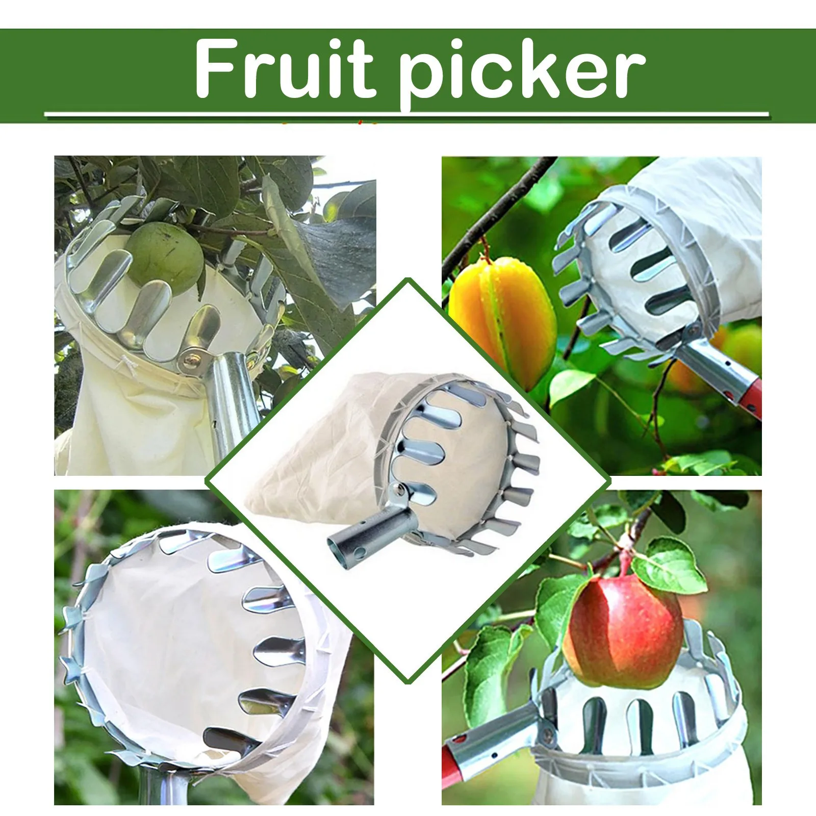 

Metal Fruit Picking Head Portable Fruit Picking Garden Tools High Tree Picking Tool Detachable Farm Garden Fruits Collector