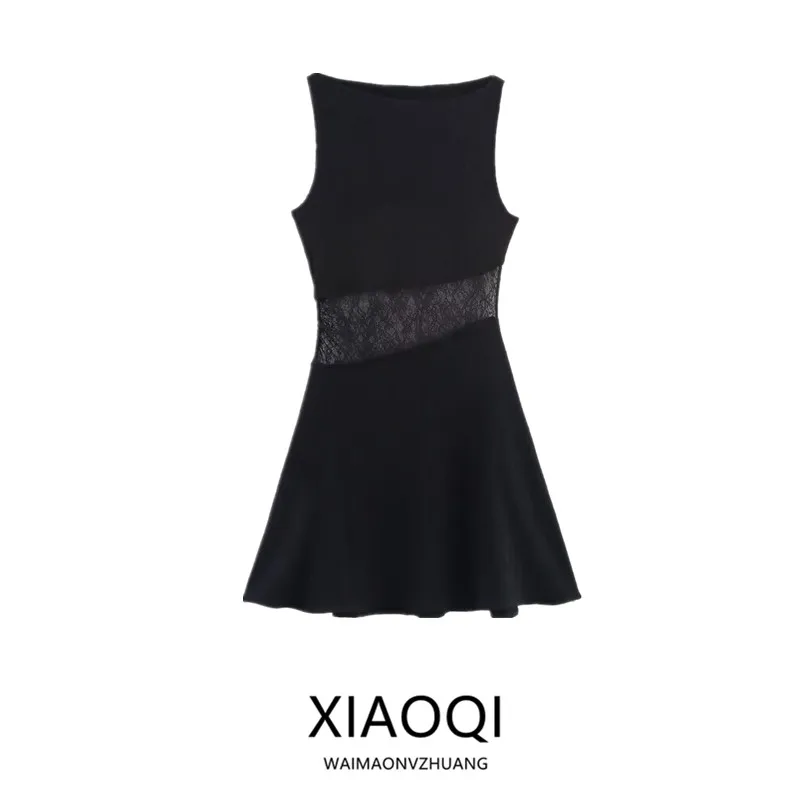 صيف 2025 المرأة الدانتيل لصق سليم صالح الجولة Ne ort Dr تنوعا Ele عالية الخصر مزيج القطن عادية ألف خط Dr #1