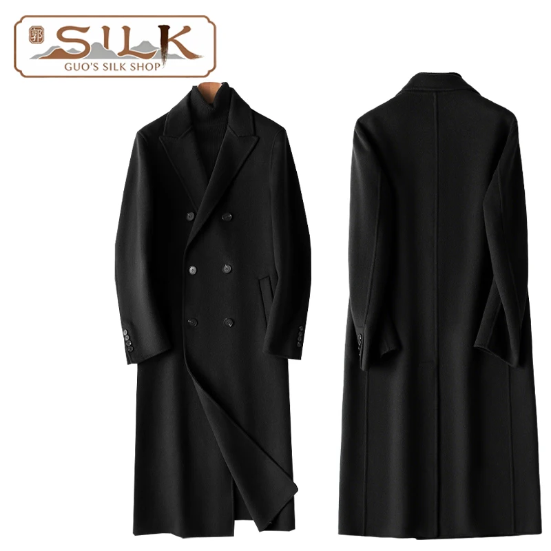 

Мужское двустороннее шерстяное пальто на осень-зиму с двойной застежкой, элегантная кашемировая куртка с длинными рукавами, комфортная и теплая