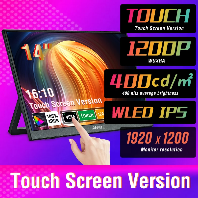 14 Inch Portable Touch Monitor Non-touch Optional 16:10 400cd/m2 Gaming Computer Expand Display For XBox PS4/5 Switch Loptop