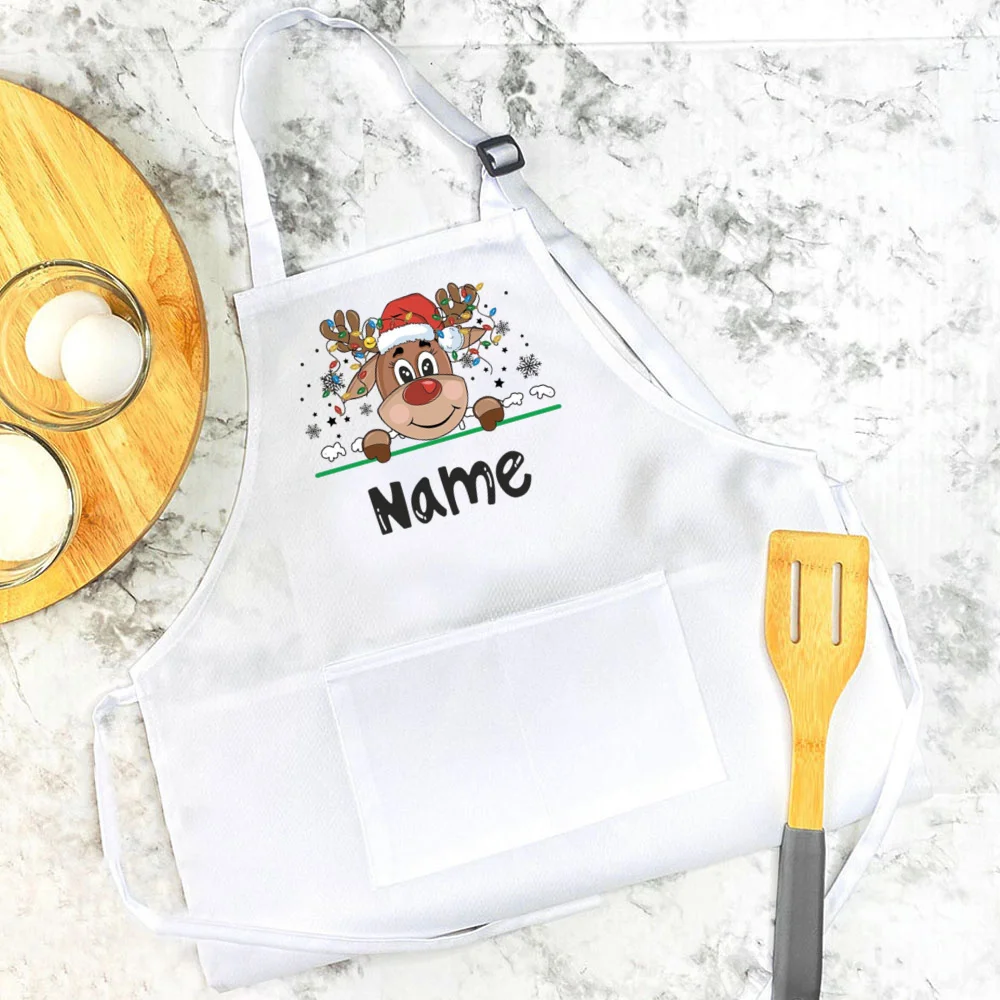 Personalized Christmas Apron Deer with Name Aprons Kids Cooking Baking Apron Custom Children Aprons Best Xmas Gifts for Child