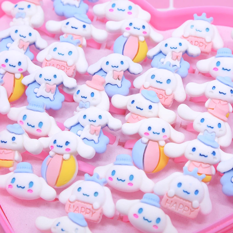 20pcs Sanrio Cinnamoroll Cartoon Animal Dog Kids Finger Girl Rings Favors Children Birthday for Baby Party toy Gifts