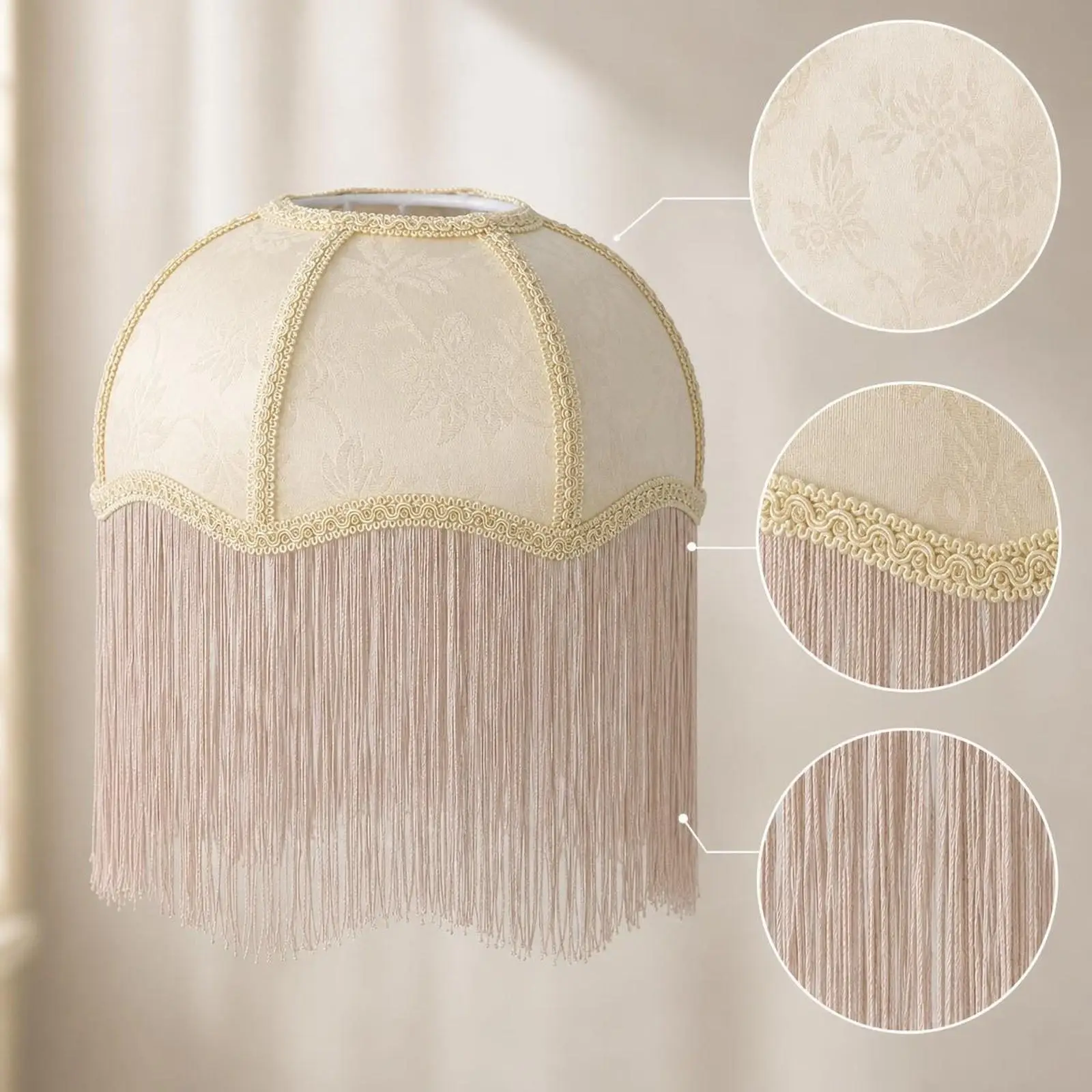 European Fabric Lampshade Round Tassel Fringe Lamp Shade for Floor Standing Lamp Bedroom Home Decor