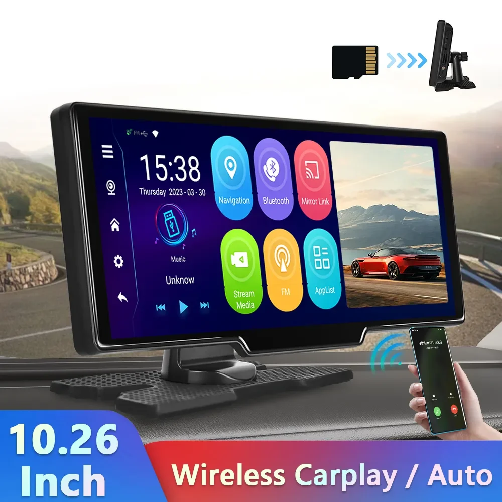 

Carplay Android Monitor 10.26" 2+32G Android12 Wifi GPS Navigation Android Auto Smart Player Bluetooth Support Rear Cam