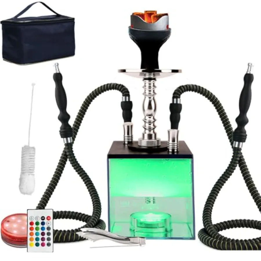 

Upgraded Large Opening Design Hookah Set with Travel Bag and Cleaning Brush, Portabe Micro Modern Acryic Hookahs with Siicone H