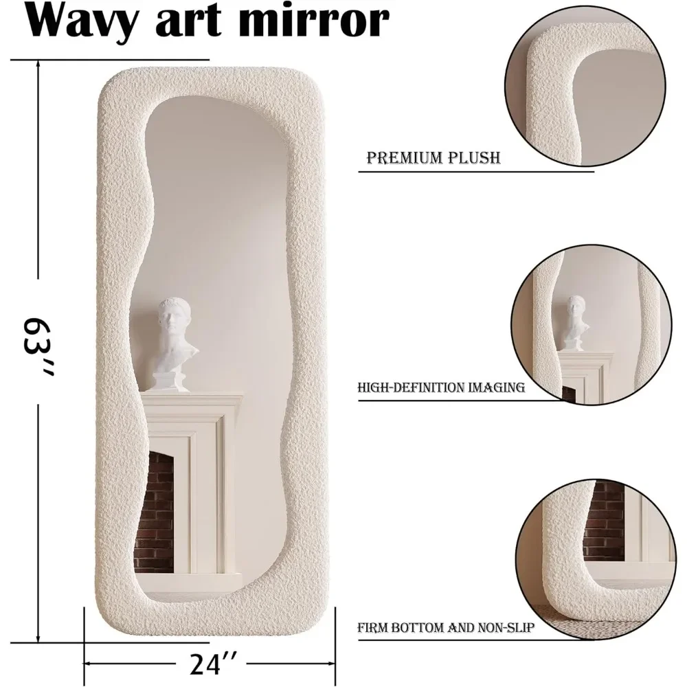 Full Length Mirror 63"x24", Irregular Wavy Mirror, Wave Arched Floor Mirror, Wall Mirror Standing Hanging