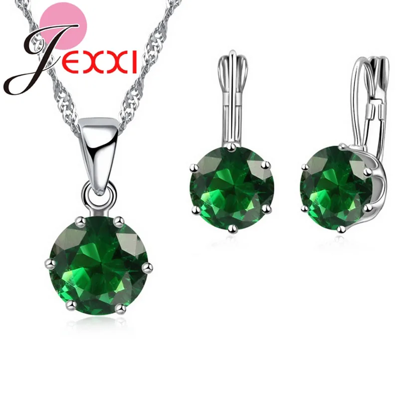 Hot Sale Fashion Cubic Zirconia Wedding 925 Sterling Silver Crystal Statement Pendant Necklace Earrings Jewelry sets for Women