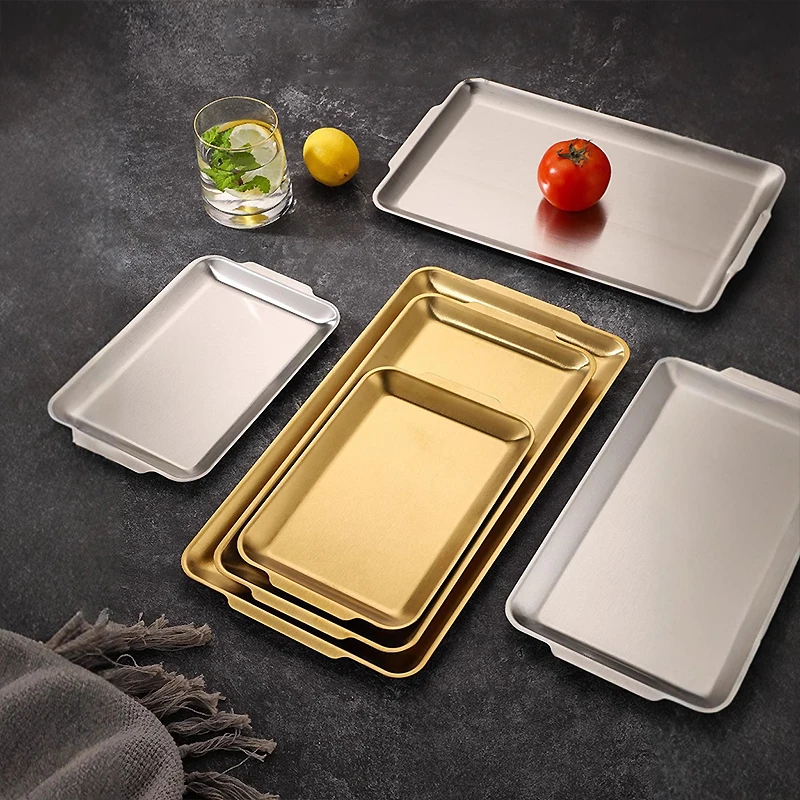 

304/201 Stainless Steel Rectangular Plate Tray Barbecue Dessert Snack Tray Restaurant Home Furnishings Kitchen Utensils