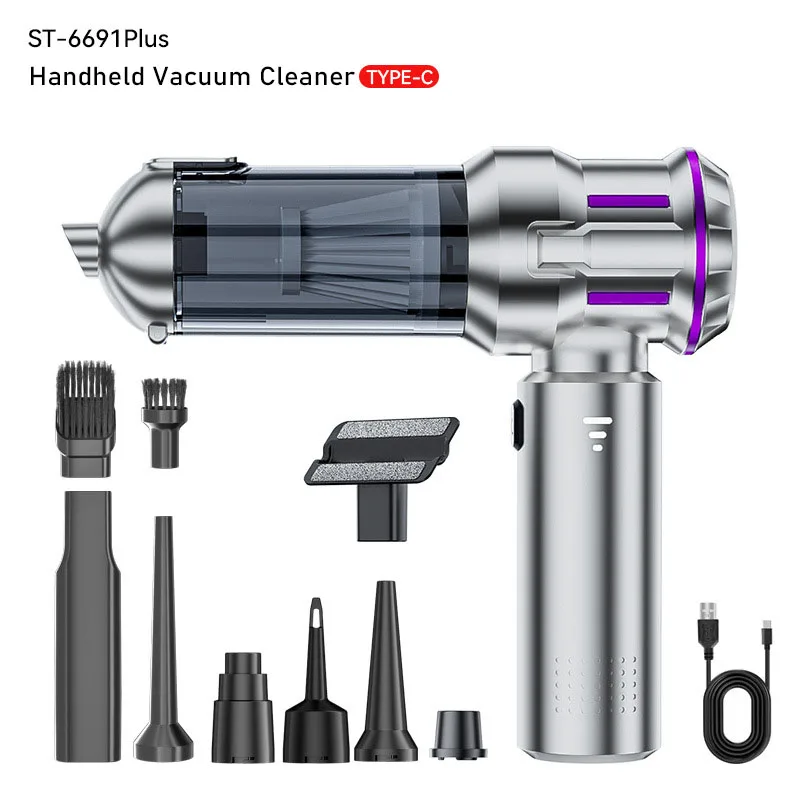 Vakuum-/Luftstaubsauger, Superstarker Mini-Autostaubsauger, 4-in-1 Handstaubsauger mit 3 Saugmodi, Kabelloser Handstaubbläser für Auto, Büroschreibtisch, Tastaturen (Lila)