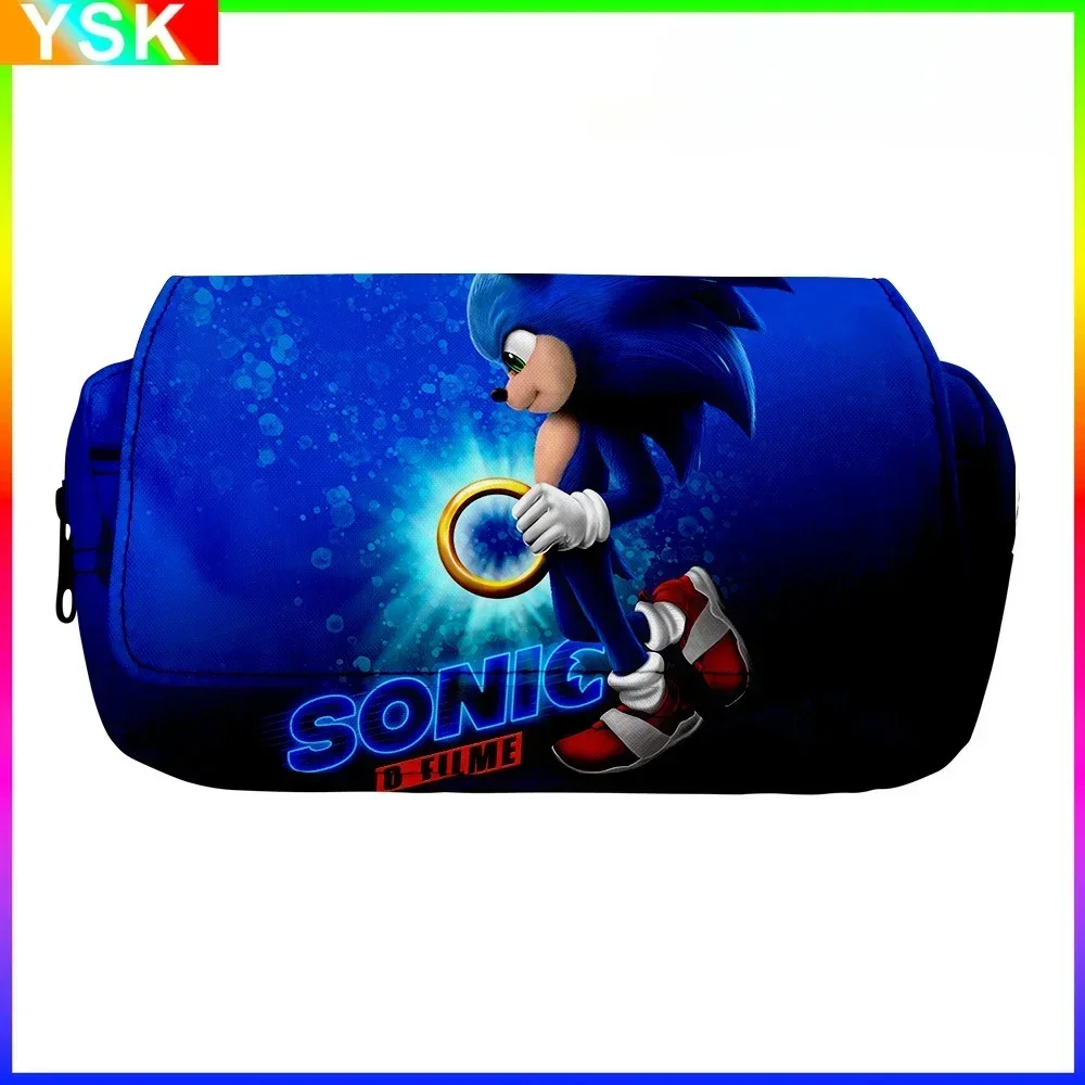 3D New SONIC Cartoon Sonic Cross-border astuccio per matite a doppio strato astuccio per cancelleria per studenti delle scuole primarie e secondarie