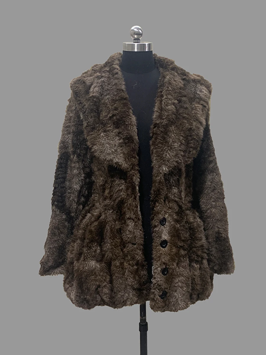 Nerazzurri Autumn Winter Thick Warm Soft Fuzzy Fit and Flare Faux Fur Coat Women Shawl Collar Single Breasted Fluffy Jacket 2026