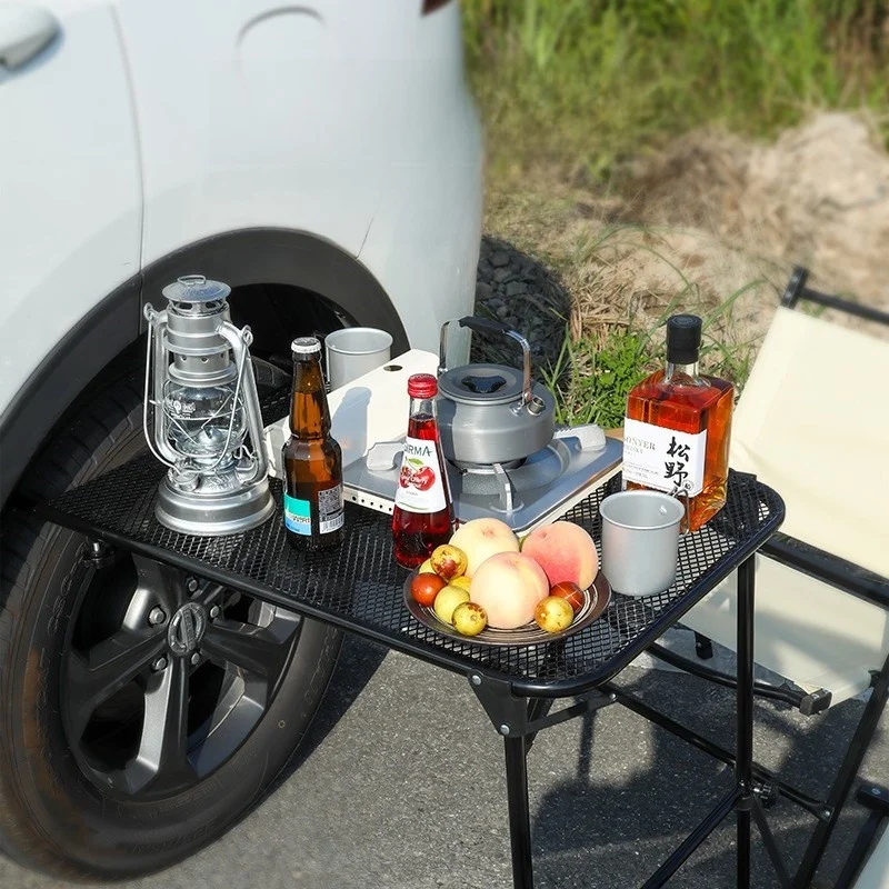 

Portable Outdoor Cam Table with Wheels Tire Braet Height Adjustable Storage elf Dining Table Board Foldable Design