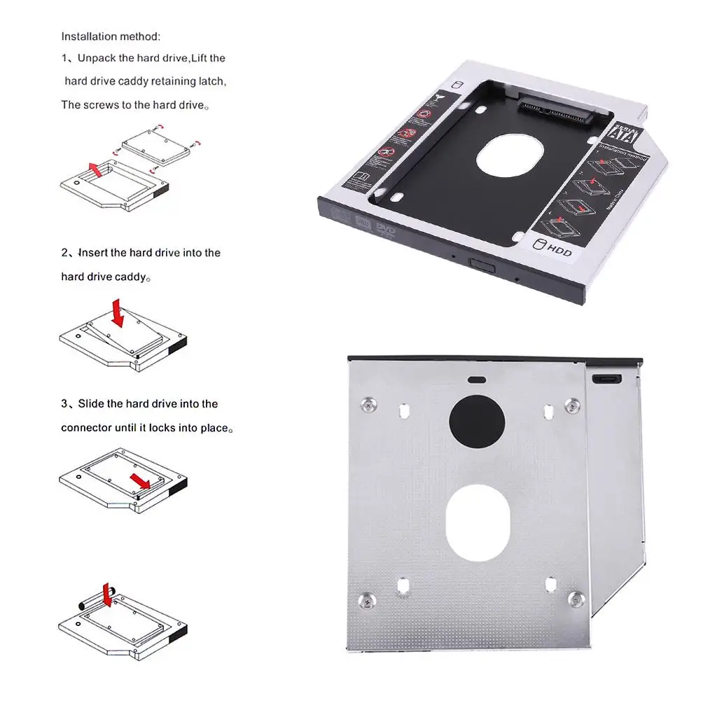 Universal 2nd SATA To SATA HDD Caddy 9mm For Notebook ODD Optibay For 9mm Nclosure Bay SSD Case Hard Disk Drive