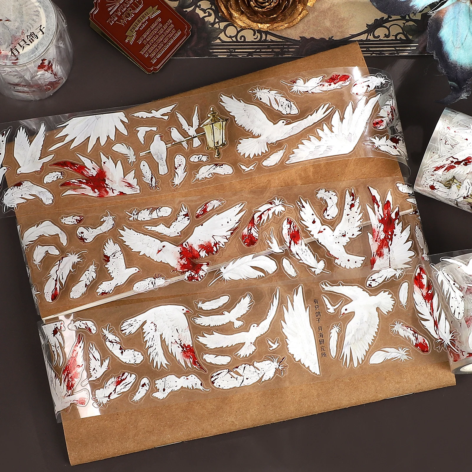 45mm*500cm Vintage Pigeon Feathers Landscape PET Tape Creative DIY Journal Material Collage Scrapbook Stationery