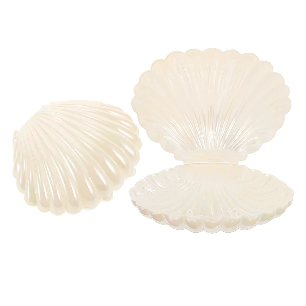 2Pcs Pearlescent Seashell Jewelry Tray Key Box Set Shell Shape Desktop Display Holder for Home Decor Wedding Mermaid Party