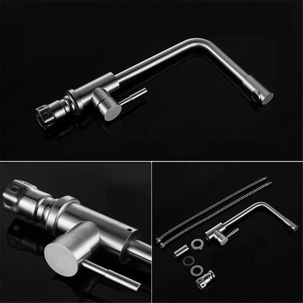 Perfecte kwaliteit 304 roestvrijstalen draaibare keukenkraan, enkelgats, op het blad gemonteerde, geborstelde wastafelkraan, keukenmixer