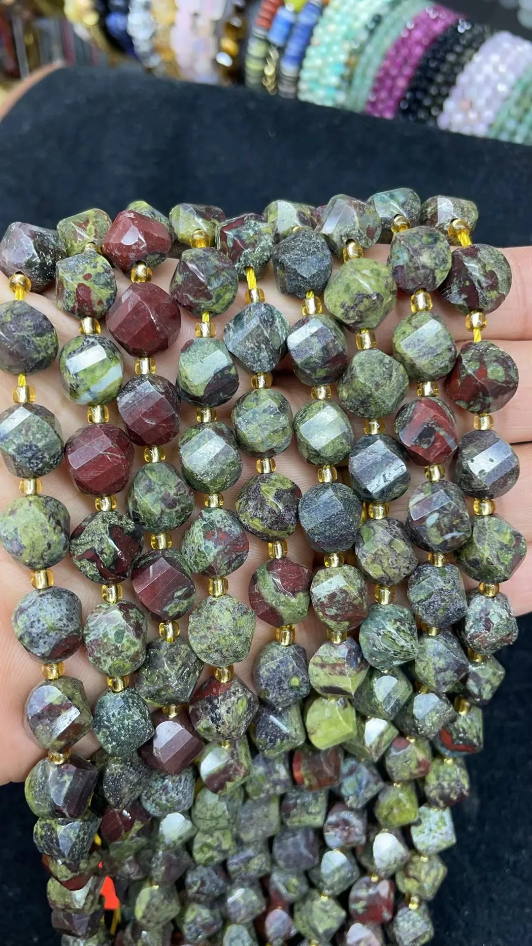 Natural Dragon Blood Stone Twist Beads Cut face 10x10mm 8x8mm Length Dagree 39cm10m 31Grain 8m35Grain