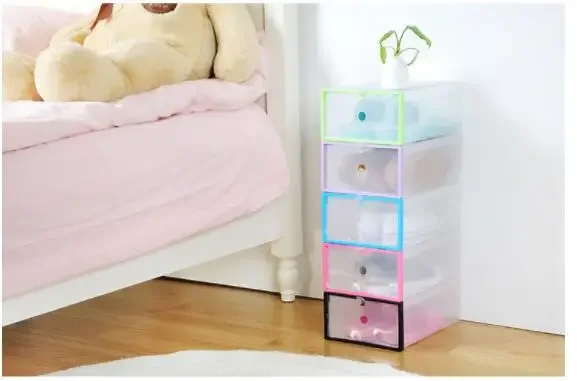 New 6pc 29*20*11.5cm Foldable Stackable Clear Plastic Drawer Case Organizer Box Holder Transparent Shoe Storage Box