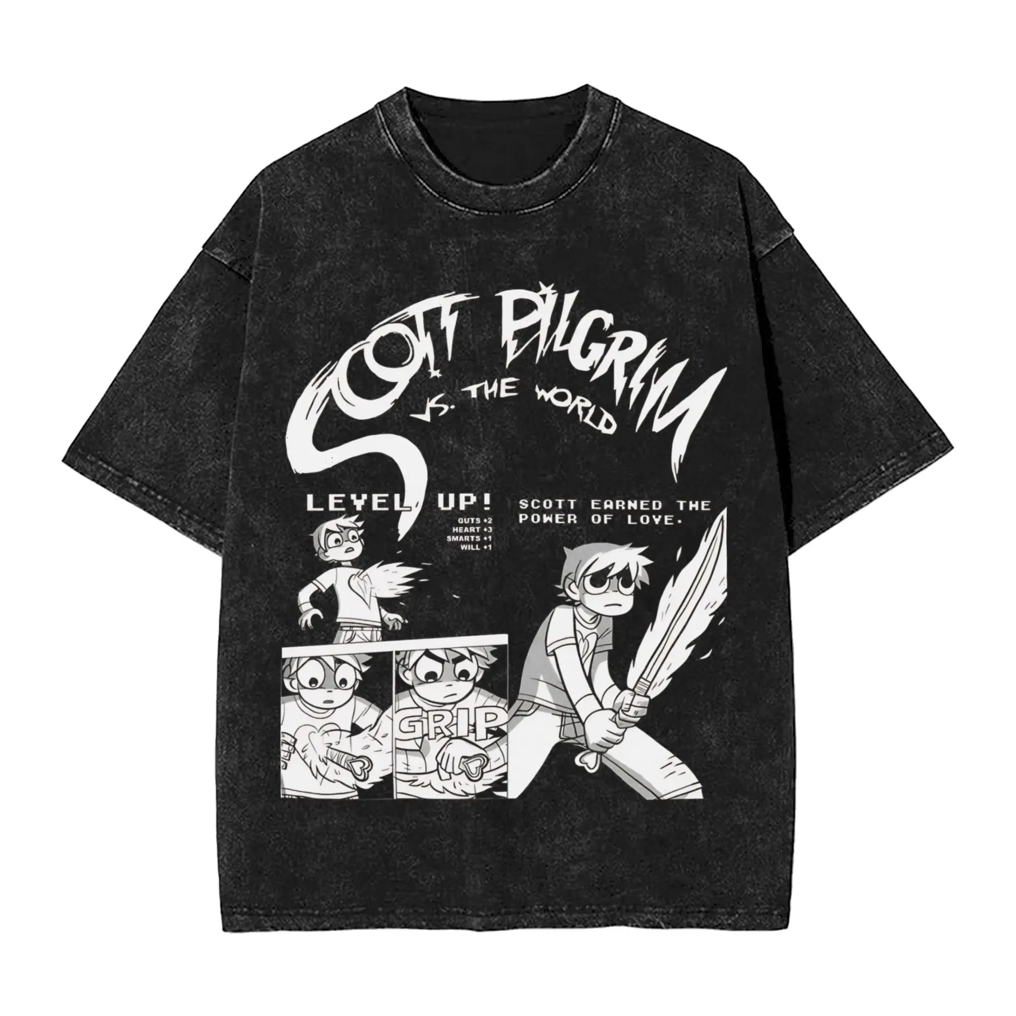 Harajuku Washed Shirts  Scotts Pilgrims vs The World Outfit Casual T-Shirts High Street  Streetwear Cotton Printed Tees