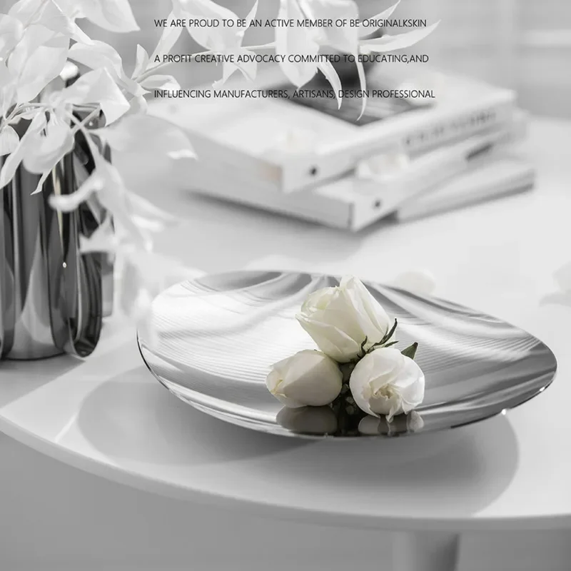 Simple Nordic Ins Stainless Steel Fruit Plate Modern Living Room Household Tea Table Snack Plate Advanced Sense of DecorateTray